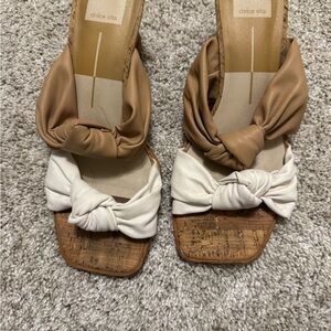 Dolce Vita Naji Knotted Heel Sandals in Tan and White